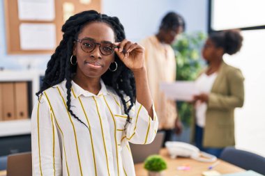 African american friends business workers working at office