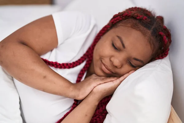 African American Woman Lying Bed Sleeping Bedroom — Stockfoto