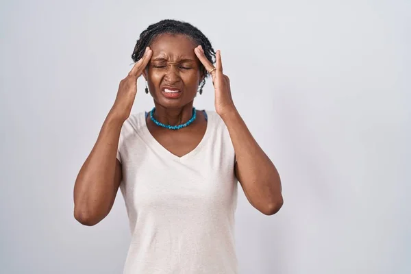 African Woman Dreadlocks Standing White Background Hand Head Pain Head — Fotografia de Stock