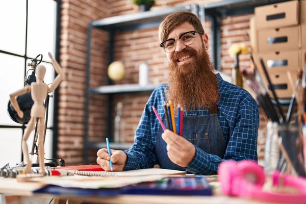 Young Redhead Man Artist Smiling Confident Drawing Notebook Art Studio — Stock Photo, Image