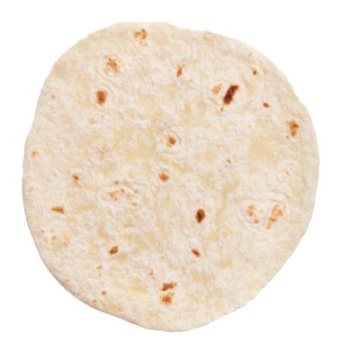  Bir Meksika Burrito Tortilla 'sı ve beyaz izole edilmiş arka plan