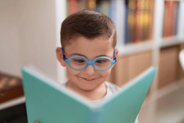 Adorable Hispanic Toddler Student Smiling Confident Reading Book Library School — ストック写真