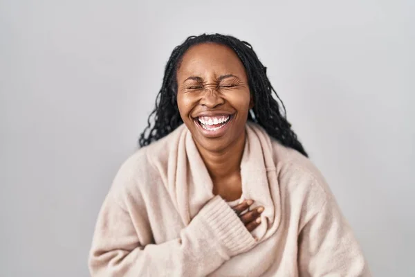 African Woman Standing White Background Smiling Laughing Hard Out Loud — Foto Stock