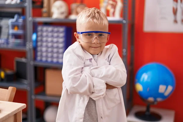 Adorable Toddler Student Smiling Confident Standing Arms Crossed Gesture Classroom — ストック写真