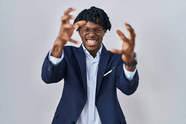 Young African Man Dreadlocks Wearing Business Jacket White Background Shouting — Stock Photo, Image
