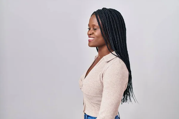 African Woman Braids Standing White Background Looking Side Relax Profile — Stock Photo, Image