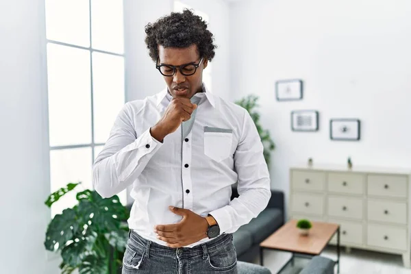 African Psychologist Man Consultation Office Feeling Unwell Coughing Symptom Cold — Stockfoto