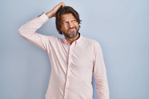 Handsome Middle Age Man Wearing Elegant Shirt Background Confuse Wondering — 图库照片