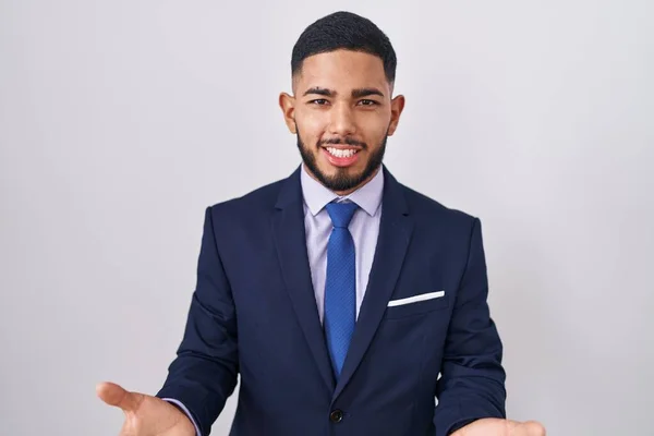 Young Hispanic Man Wearing Business Suit Tie Smiling Cheerful Open — Stock Photo, Image