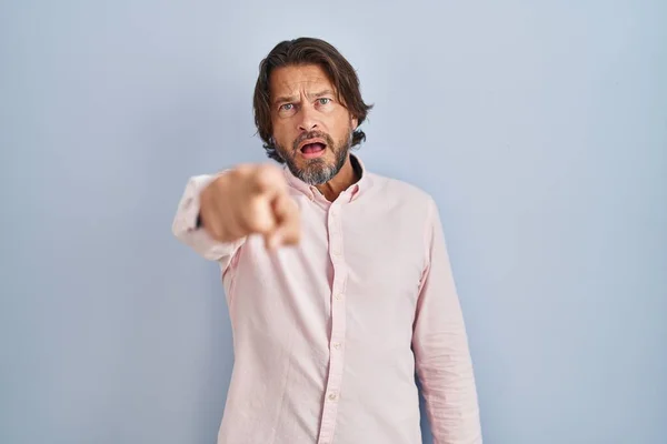 Handsome Middle Age Man Wearing Elegant Shirt Background Pointing Displeased — Stock Photo, Image