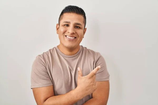 Hispanic Young Man Standing White Background Big Smile Face Pointing — Stock fotografie