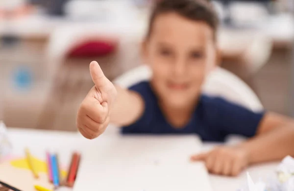 Adorable Hispanic Toddler Student Smiling Confident Doing Gesture Finger Classroom — ストック写真