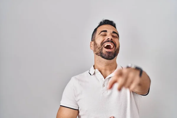 Young Hispanic Man Beard Wearing Casual Clothes White Background Laughing — Foto de Stock