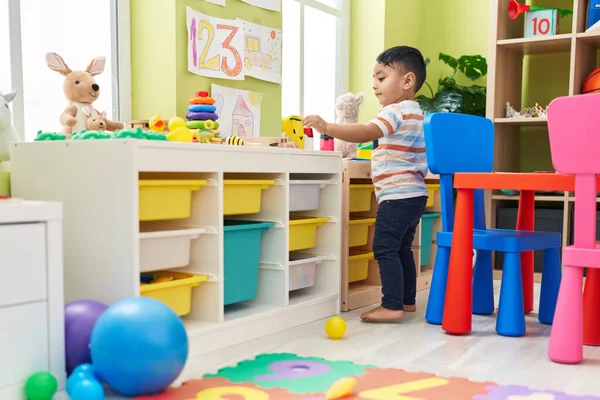 Adorable Hispanic Toddler Playing Kindergarten — Stok fotoğraf