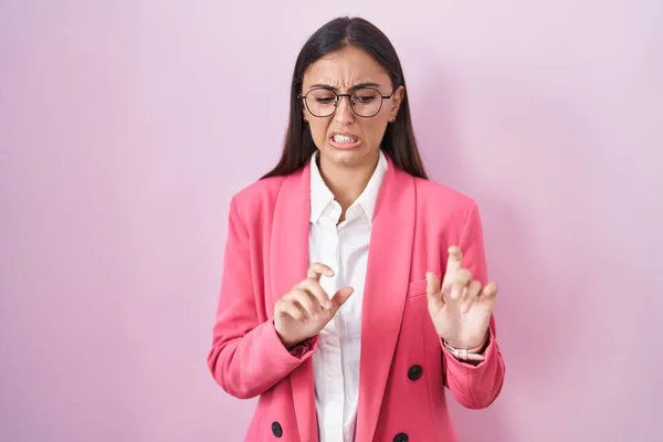 Young Hispanic Woman Wearing Business Clothes Glasses Disgusted Expression Displeased — Stock Photo, Image