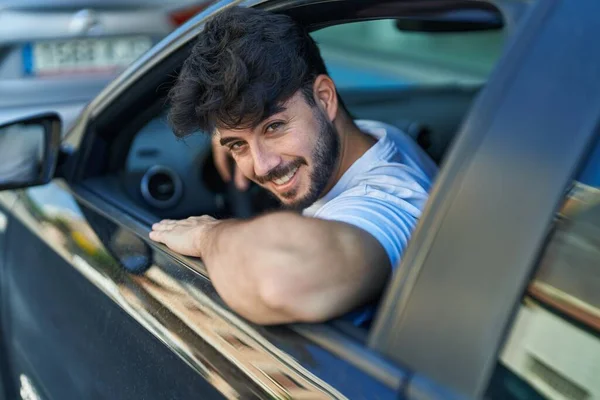 Young Hispanic Man Smiling Confident Driving Car Street — Stock Photo, Image