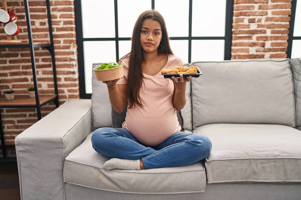 Young Pregnant Woman Craving Food Home Relaxed Serious Expression Face — Stock Photo, Image