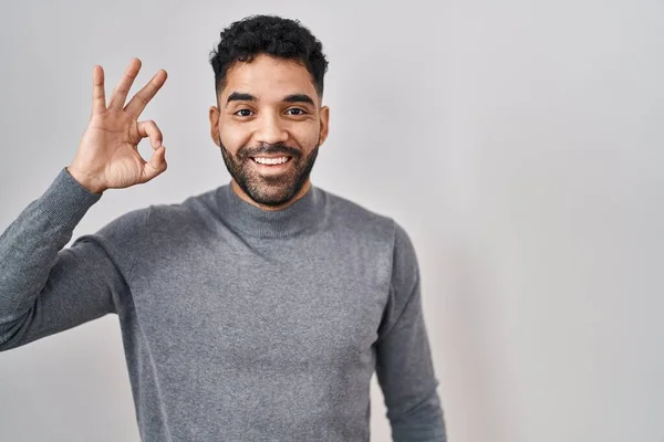 Hispanic Man Beard Standing White Background Smiling Positive Doing Sign — Stock Photo, Image