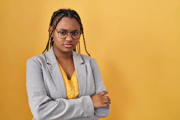 African American Woman Braids Standing Yellow Background Skeptic Nervous Disapproving —  Fotos de Stock