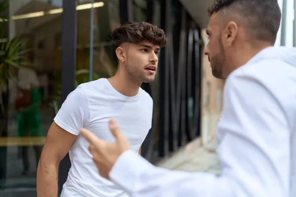 Two Hispanic Men Couple Arguing Street — Fotografia de Stock