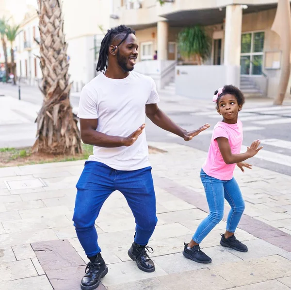 Father Daughter Smiling Confident Dancing Together Street — Stok fotoğraf