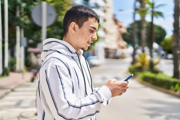 Young Man Using Smartphone Street — Photo