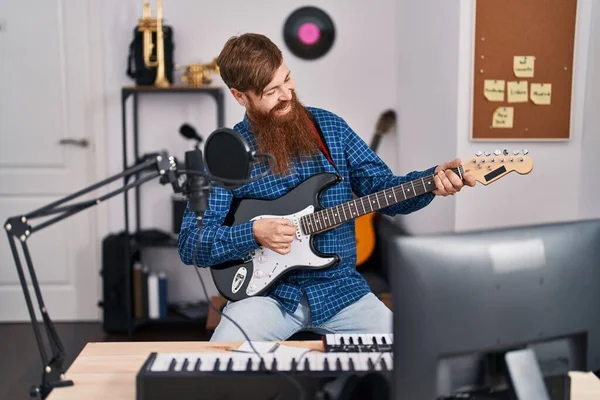 Young Redhead Man Musician Playing Electrical Guitar Music Studio — Fotografia de Stock