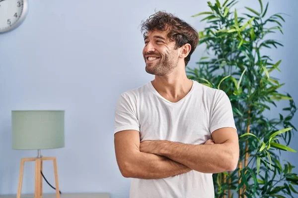 Young Man Smiling Confident Standing Arms Crossed Gesture Home — Stock Photo, Image