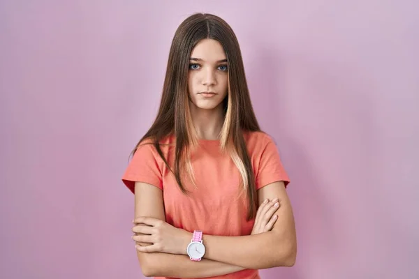 Teenager Girl Standing Pink Background Skeptic Nervous Disapproving Expression Face — 图库照片