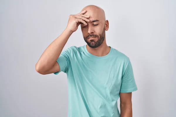 Middle Age Bald Man Standing White Background Worried Stressed Problem — Foto de Stock