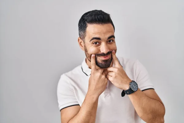 Young Hispanic Man Beard Wearing Casual Clothes White Background Smiling — Fotografia de Stock