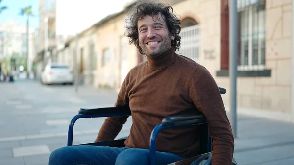 Young Hispanic Man Smiling Confident Sitting Wheelchair Street — Photo