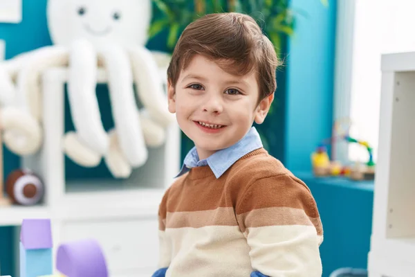 Adorable Hispanic Boy Smiling Confident Standing Kindergarten — ストック写真