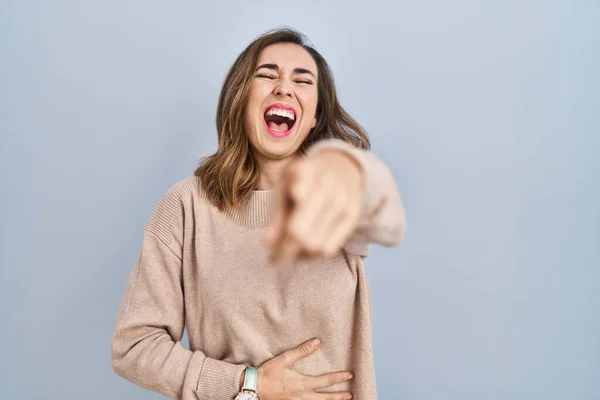 Young Woman Standing Isolated Background Laughing You Pointing Finger Camera —  Fotos de Stock