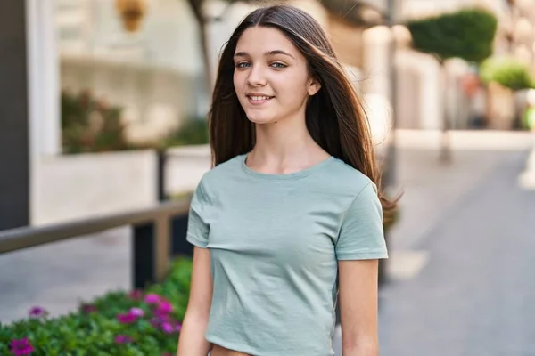 Adorable Girl Smiling Confident Looking Camera Street — 图库照片