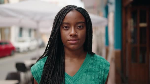 Young African American Woman Smiling Confident Standing Street — Stock Video
