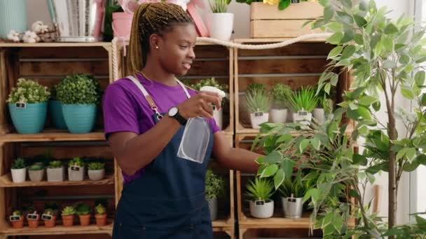 Young Woman Florist Working Greenhouse — Stock video