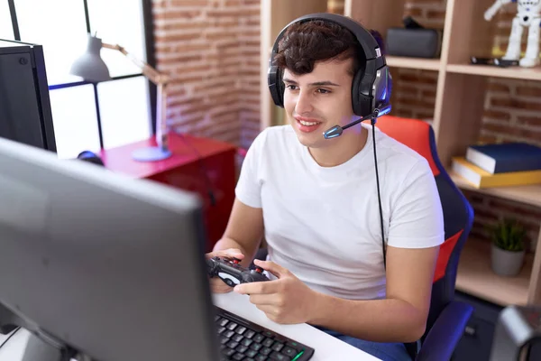Non Binary Man Streamer Playing Video Game Using Joystick Gaming — Photo