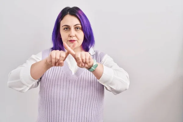 Size Woman Wit Purple Hair Standing White Background Rejection Expression — Stock Photo, Image
