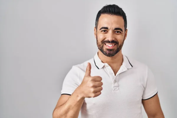Young Hispanic Man Beard Wearing Casual Clothes White Background Doing — Stockfoto