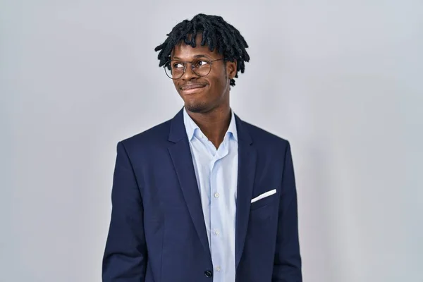 Young African Man Dreadlocks Wearing Business Jacket White Background Smiling — ストック写真