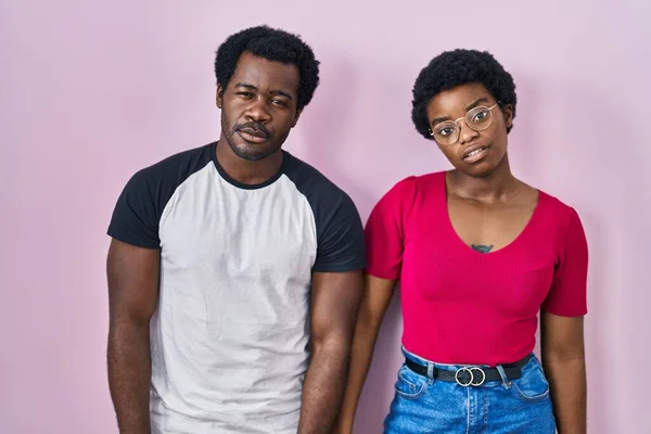 Young African American Couple Standing Pink Background Looking Sleepy Tired — Stock Photo, Image