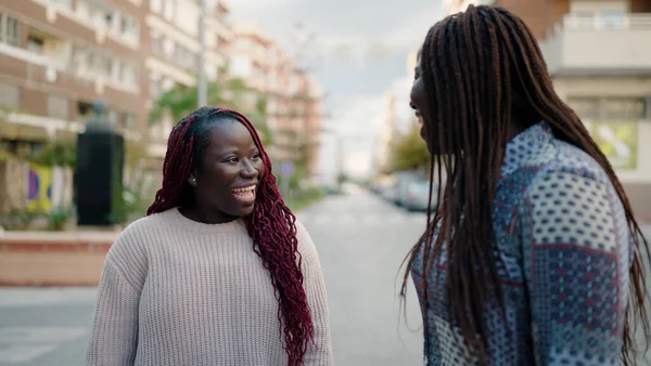 Two African American Friends Smiling Confident Standing Together Street — ストック写真