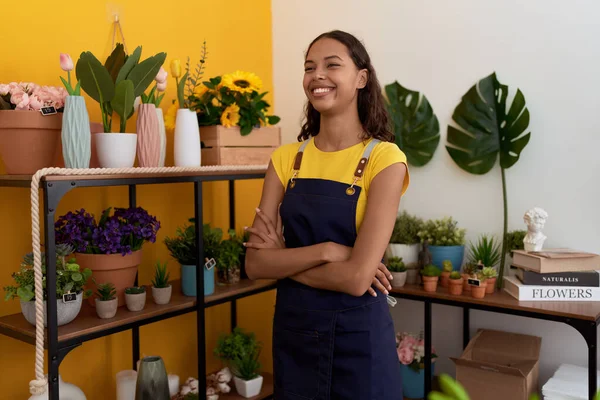 Young African American Woman Florist Smiling Confident Standing Arms Crossed — Photo