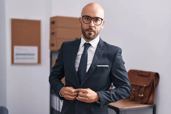 Young Bald Man Business Worker Wearing Jacket Office — Stock Photo, Image