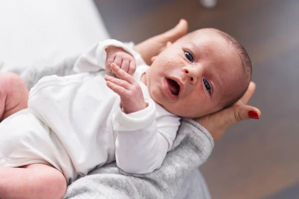 Adorable Caucasian Baby Mother Arms Home — Stok fotoğraf
