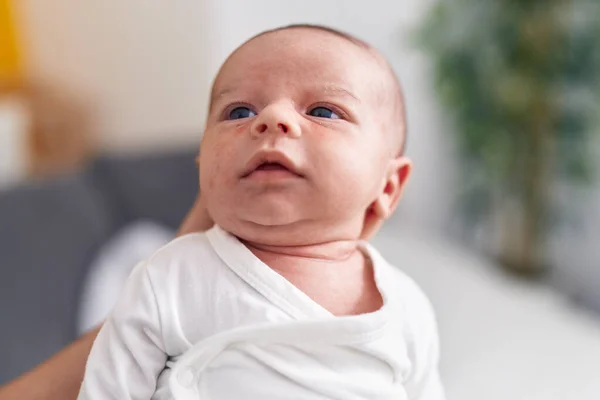 Adorable Caucasian Baby Mother Hands Home — Stockfoto