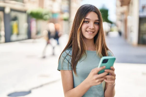 Adorable Girl Smiling Confident Using Smartphone Street — Stock Photo, Image