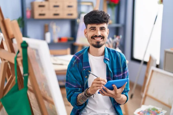Young Hispanic Man Artist Smiling Confident Drawing Touchpad Art Studio —  Fotos de Stock