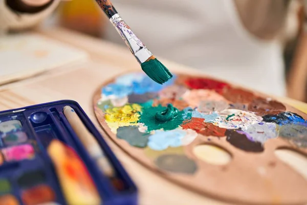 Middle Age Grey Haired Man Artist Mixing Color Palette Art —  Fotos de Stock
